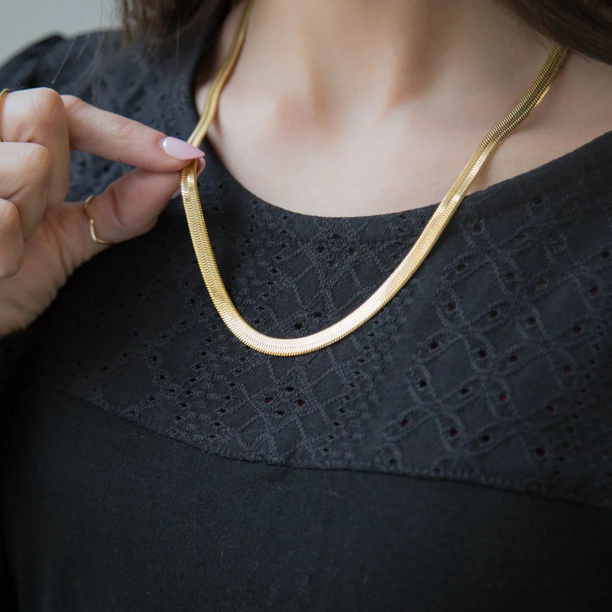 Sleek Gold 5mm 18inch Herringbone Necklace