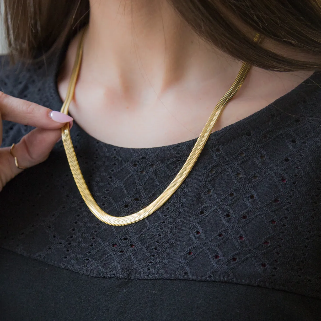 Sleek Gold 5mm 18inch Herringbone Necklace