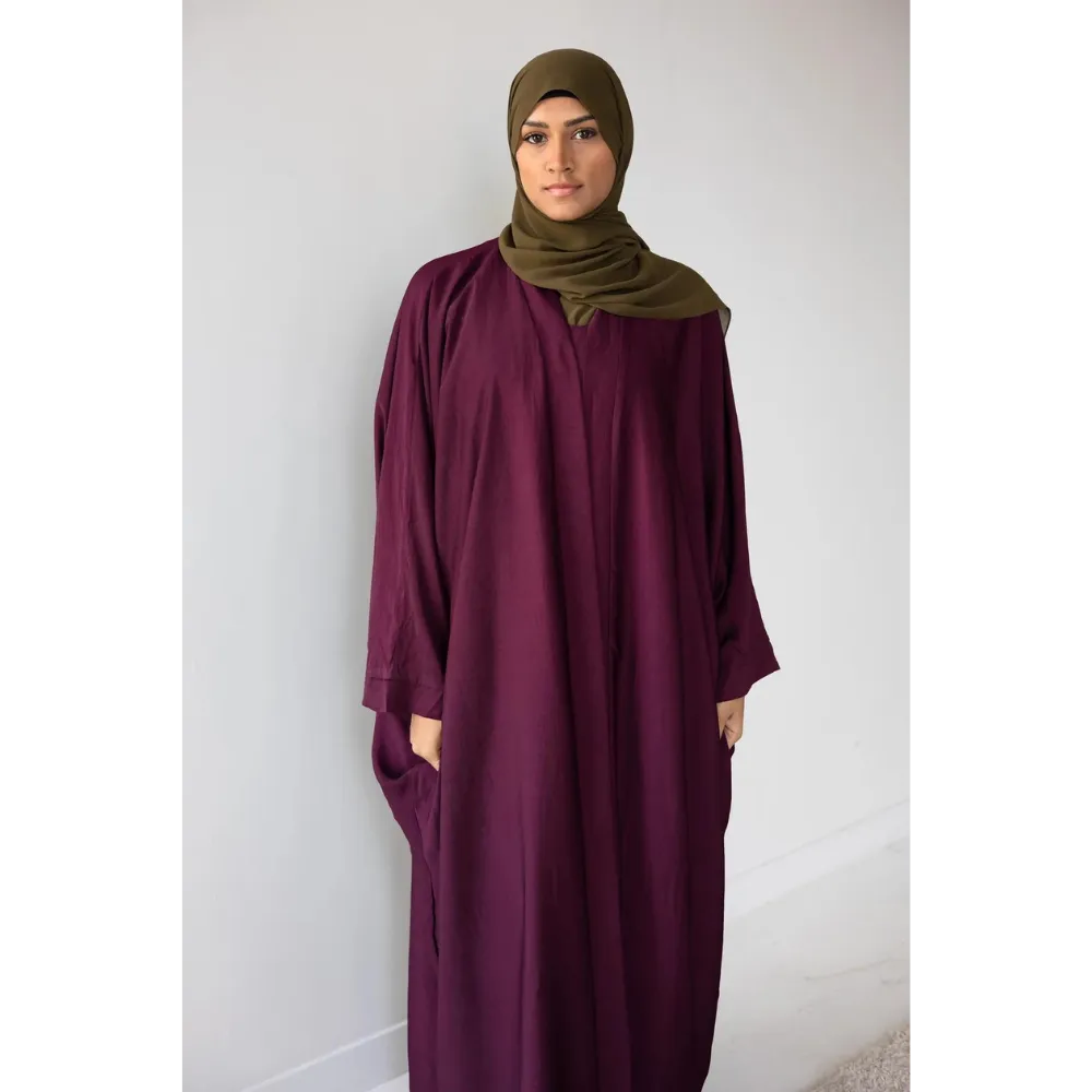 Slip Dress and Loose Fit Abaya (Electric Cherry)