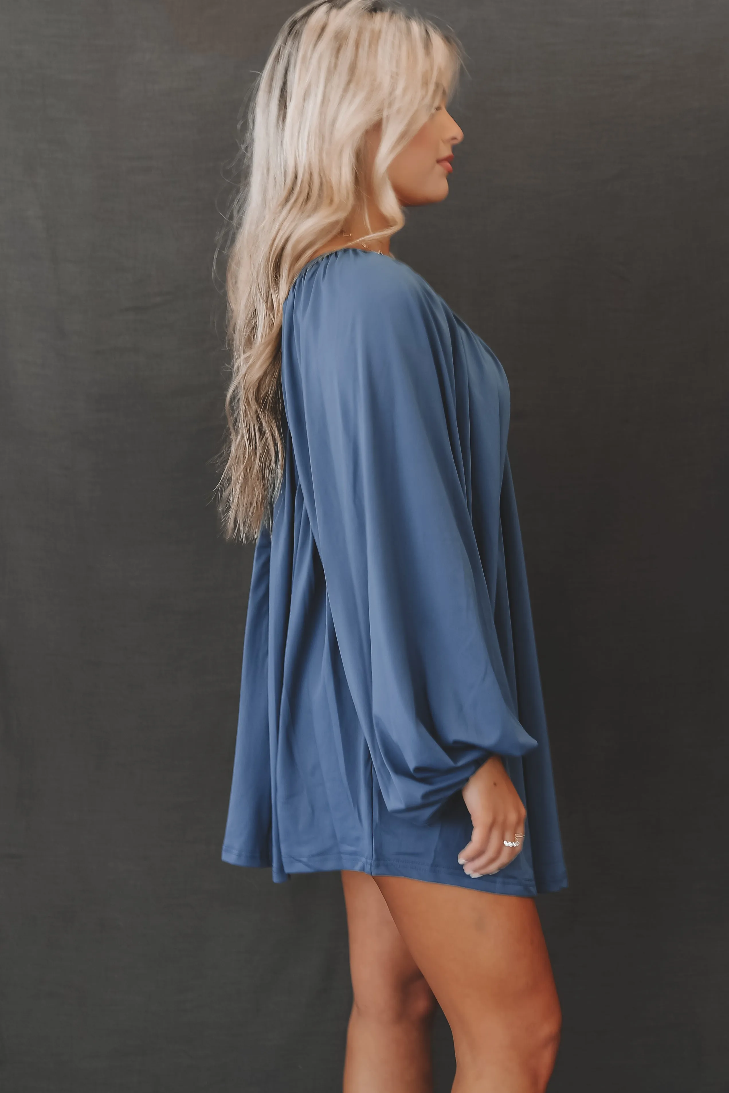 Something Extra Puff Sleeve Deep V Plunge Dress