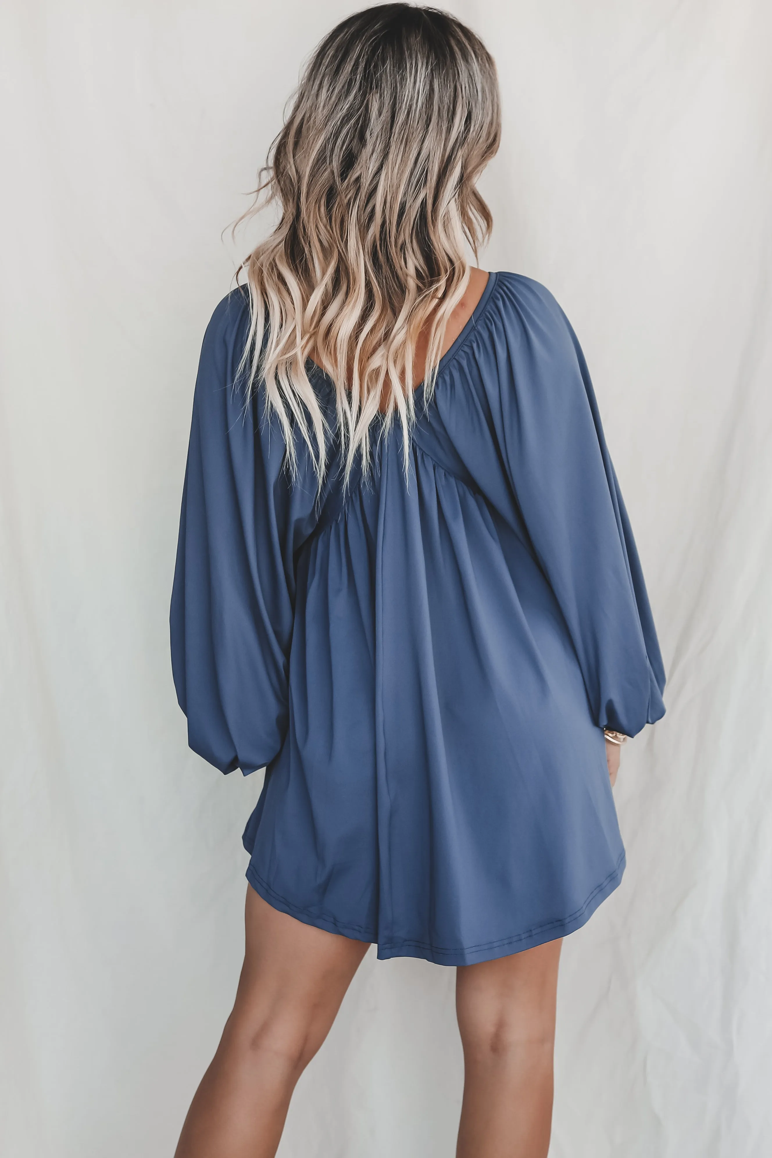 Something Extra Puff Sleeve Deep V Plunge Dress