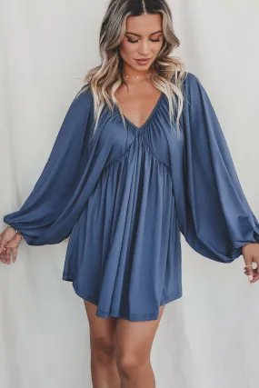 Something Extra Puff Sleeve Deep V Plunge Dress