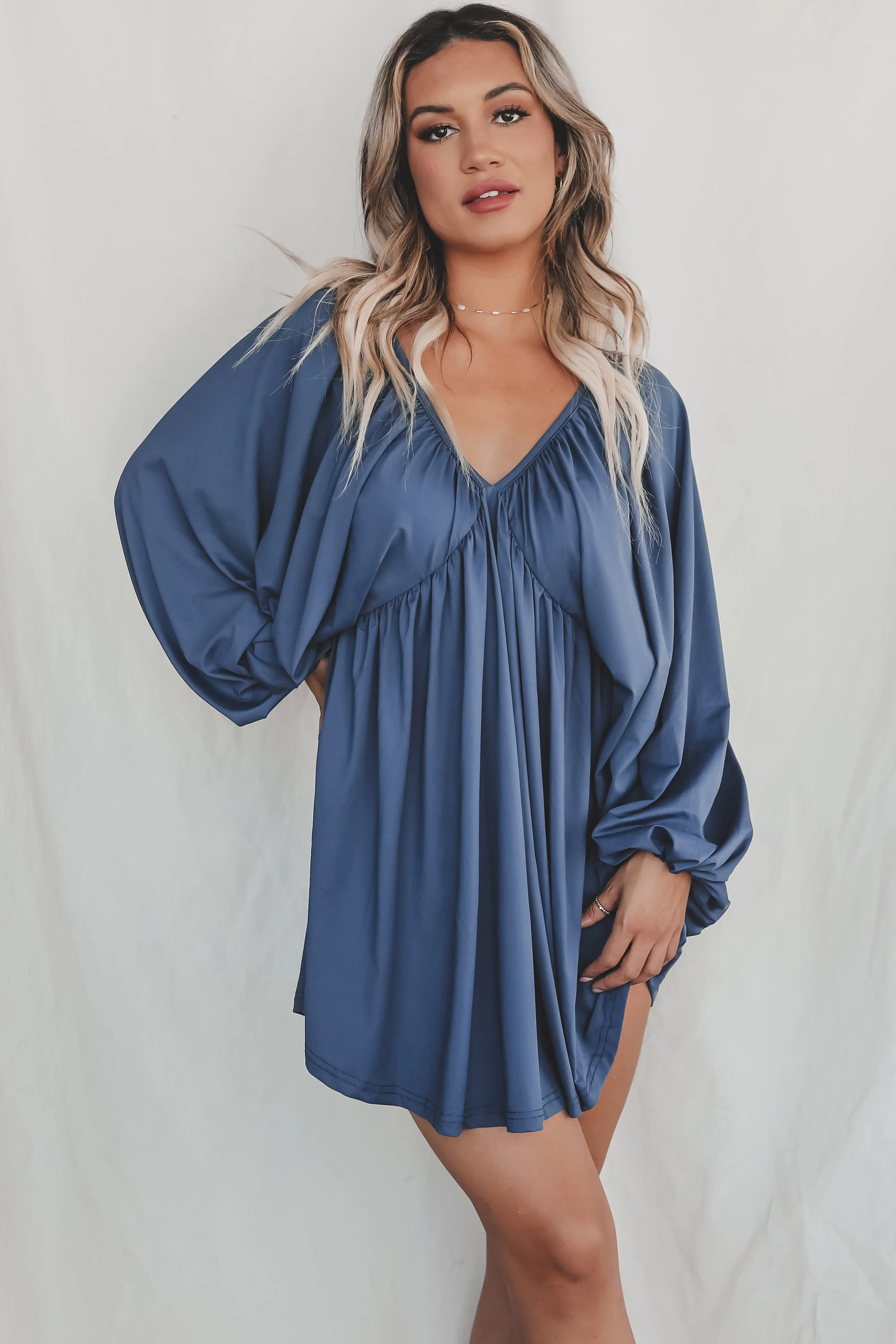 Something Extra Puff Sleeve Deep V Plunge Dress