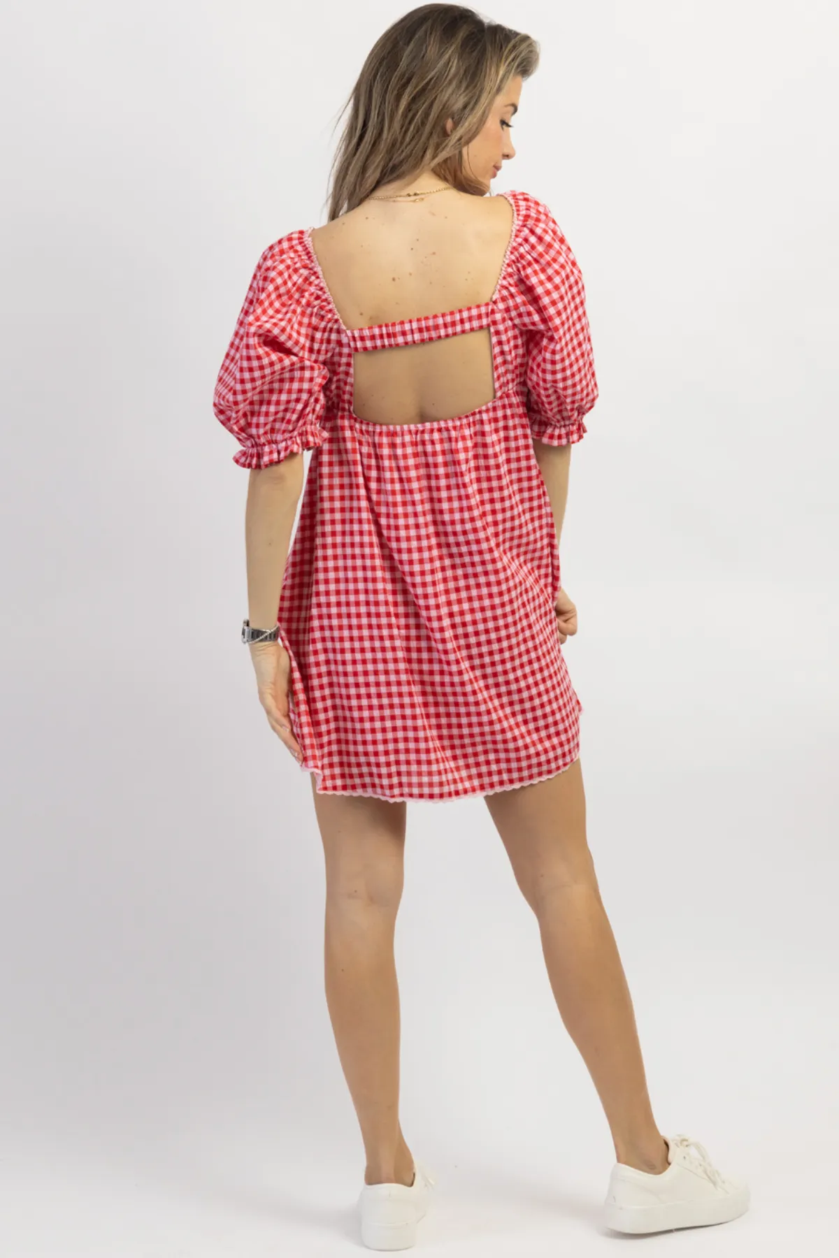 STRAWBERRY FIELDS GINGHAM MINI DRESS