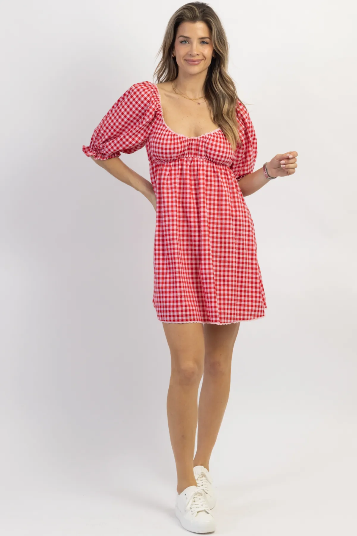 STRAWBERRY FIELDS GINGHAM MINI DRESS