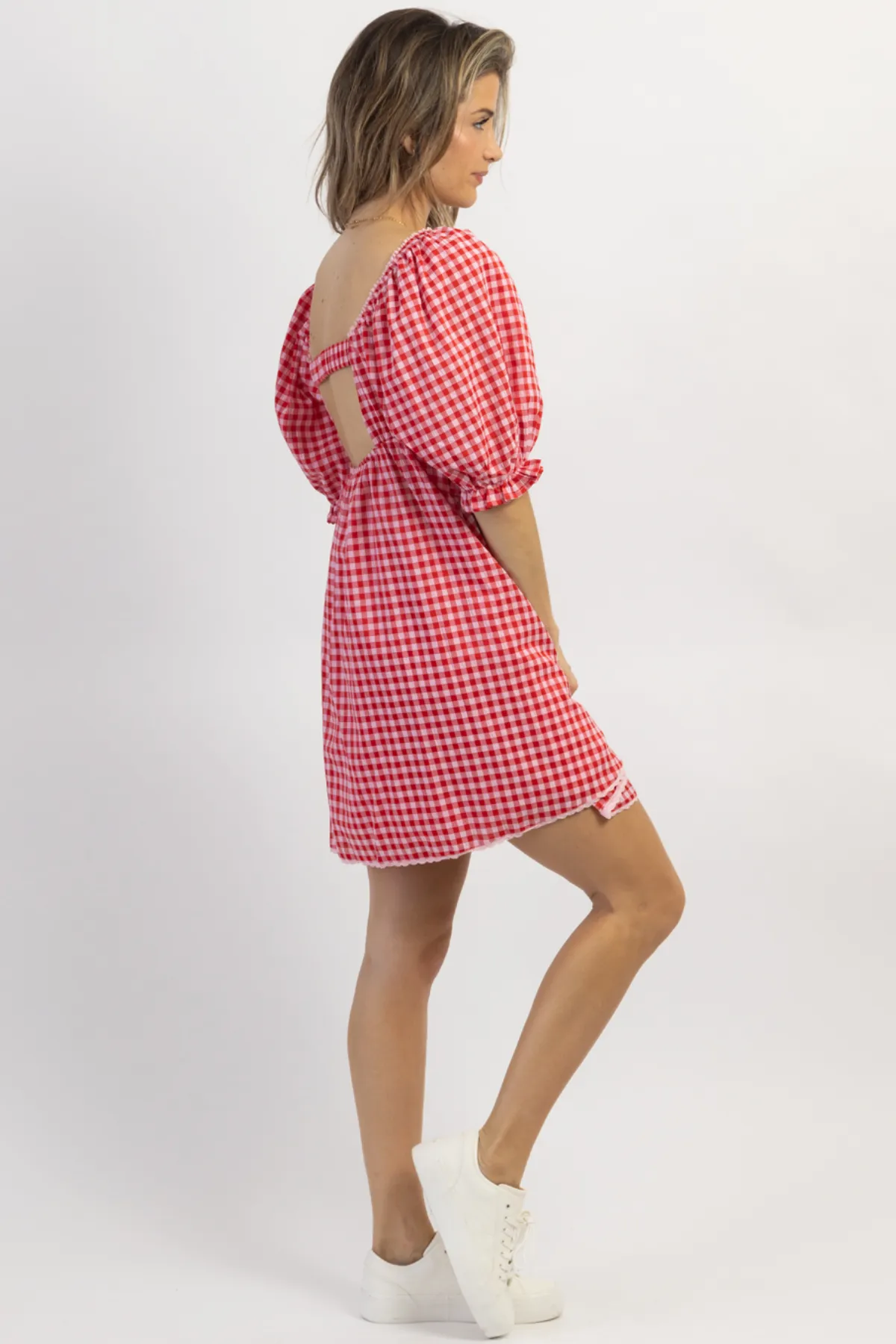 STRAWBERRY FIELDS GINGHAM MINI DRESS