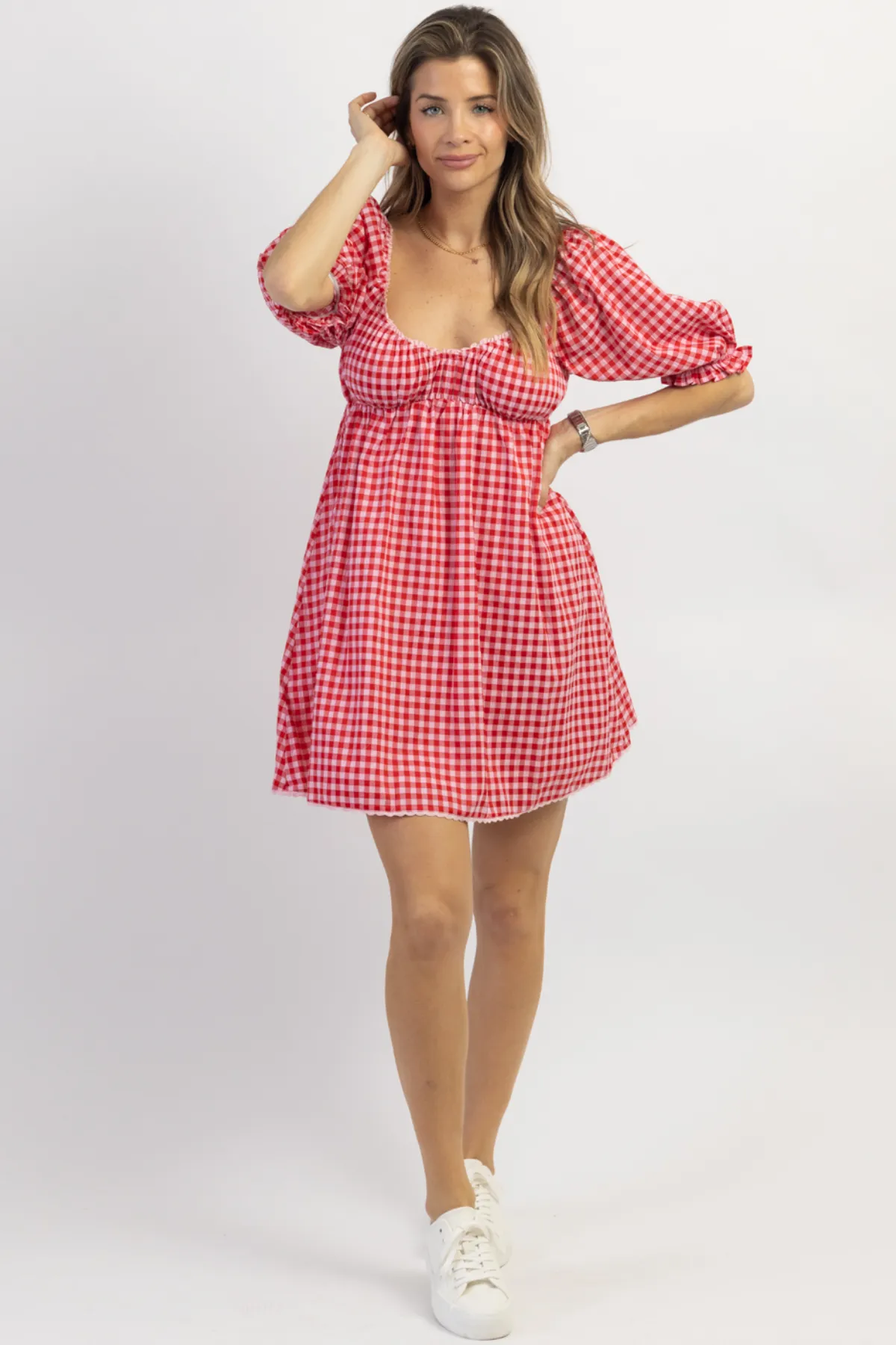 STRAWBERRY FIELDS GINGHAM MINI DRESS