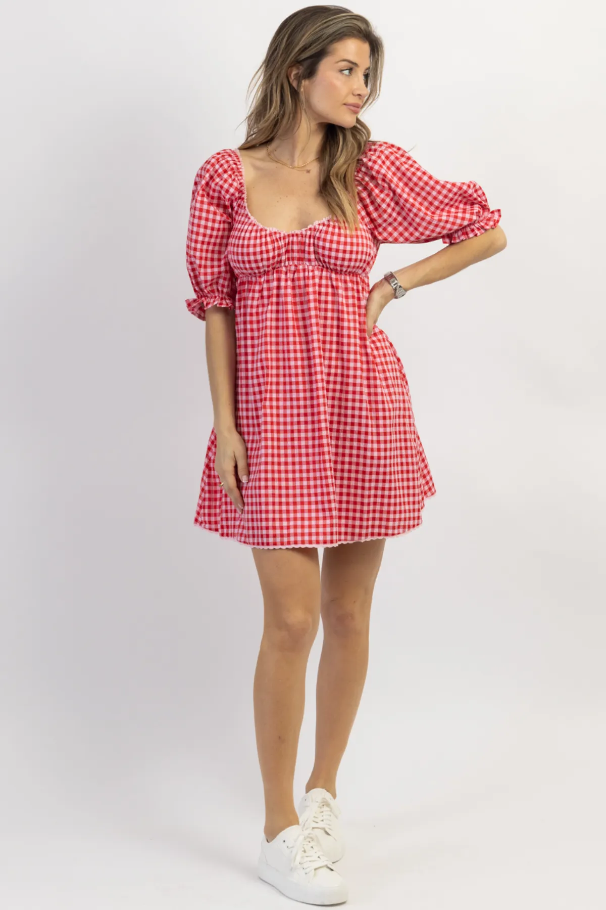 STRAWBERRY FIELDS GINGHAM MINI DRESS