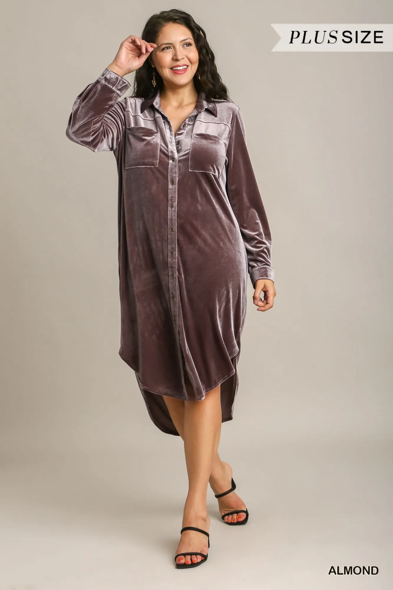 Stretch Velvet Shacket Shirt in Warm Pewter