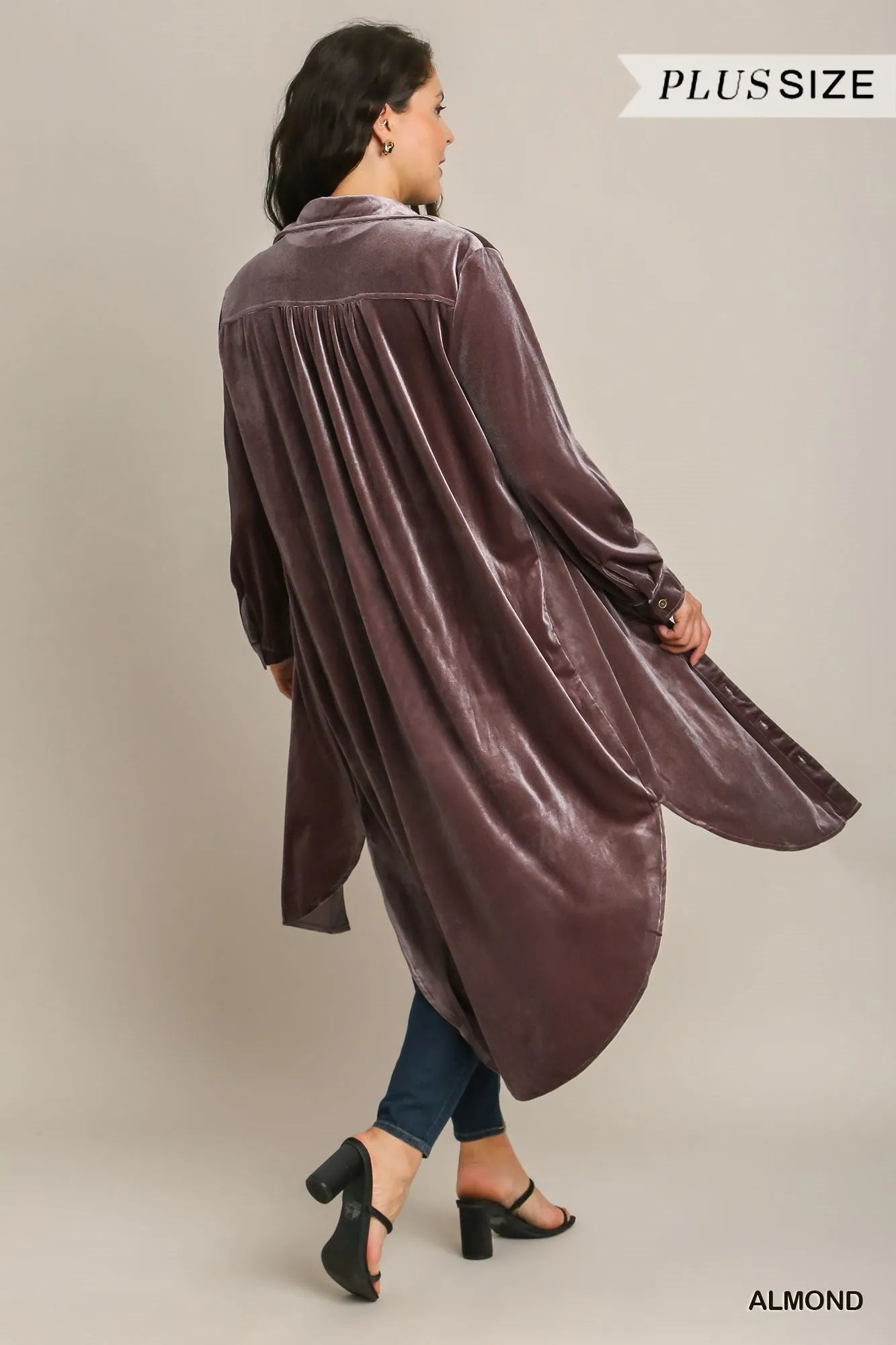 Stretch Velvet Shacket Shirt in Warm Pewter