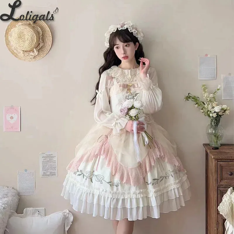 Sweet Lolita Dress Exquisite Embroidered JSK Dresses w. Waist Curtain ~ Lily of the Valley in Summer sweet lolita dress sweet lolita gown sweet lolita dress