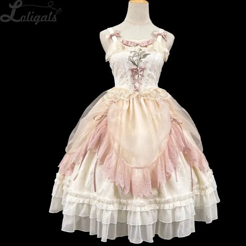 Sweet Lolita Dress Exquisite Embroidered JSK Dresses w. Waist Curtain ~ Lily of the Valley in Summer sweet lolita dress sweet lolita gown sweet lolita dress