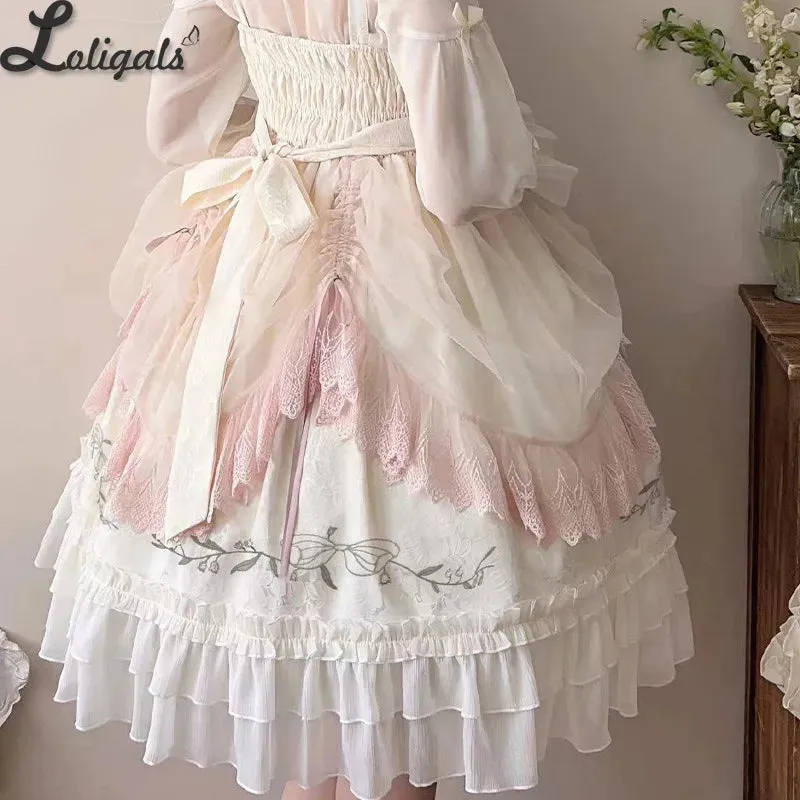 Sweet Lolita Dress Exquisite Embroidered JSK Dresses w. Waist Curtain ~ Lily of the Valley in Summer sweet lolita dress sweet lolita gown sweet lolita dress