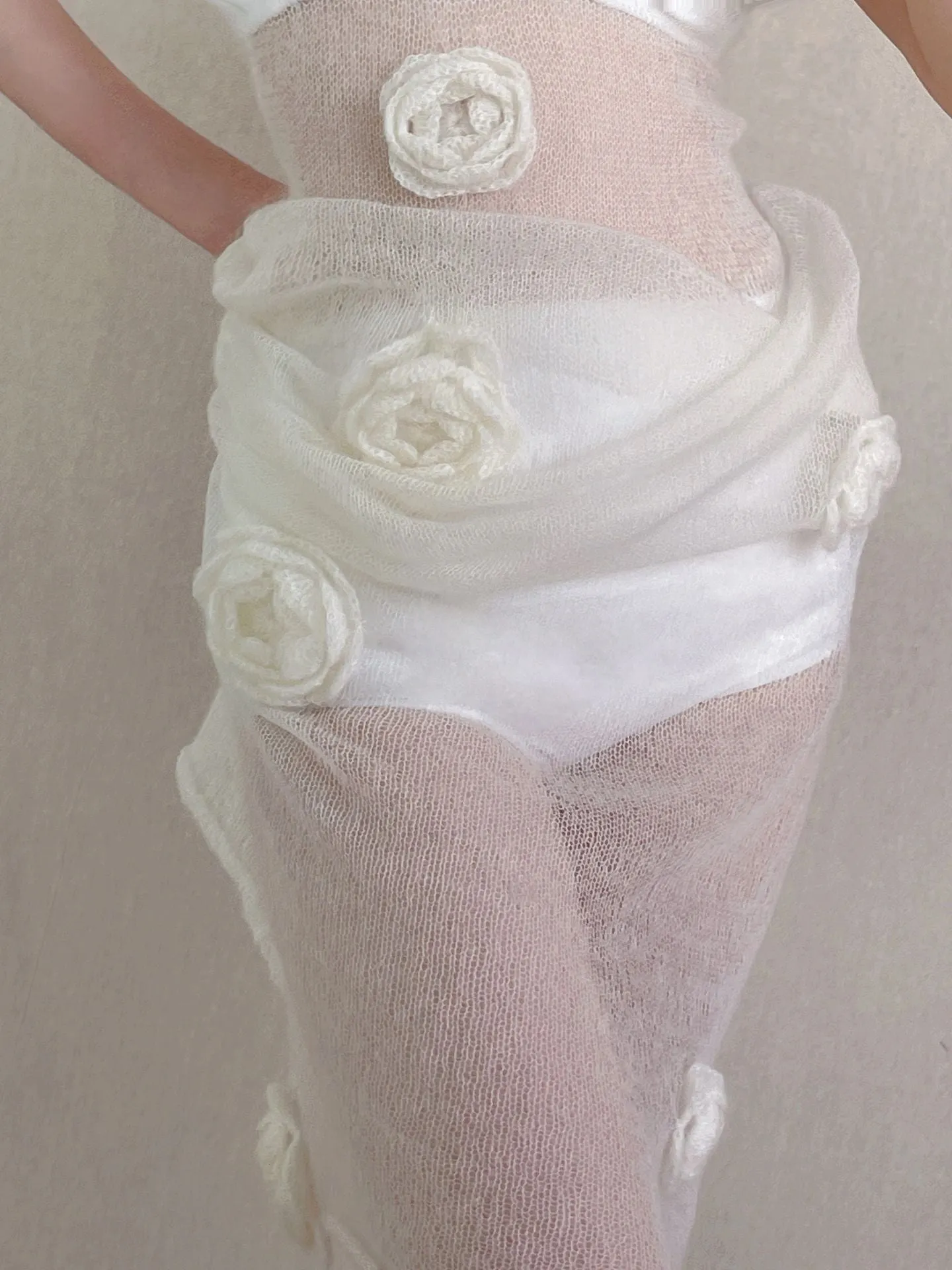 [Tailor Made] Floral Deity White Rose Hand Knitted Dress