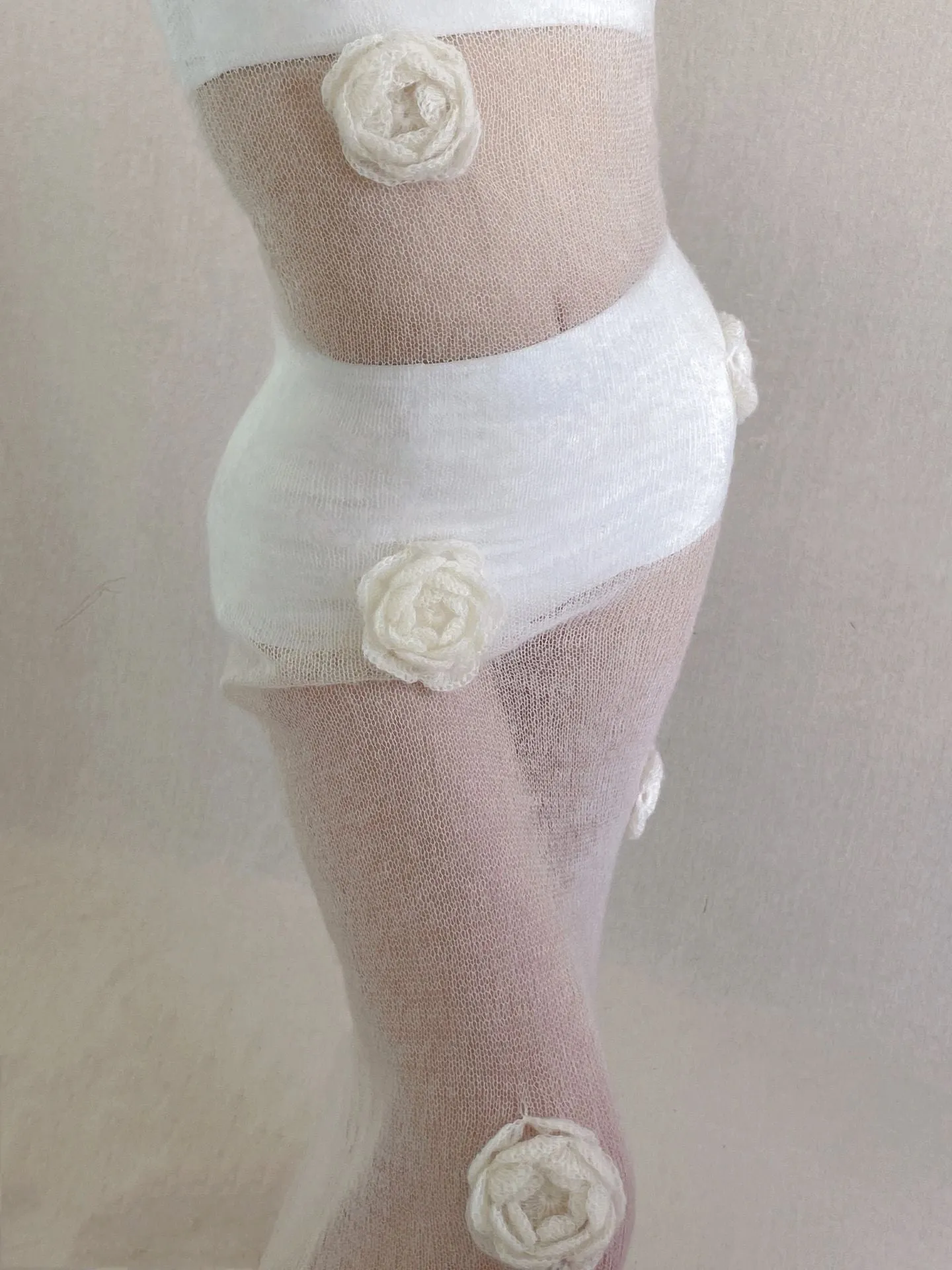 [Tailor Made] Floral Deity White Rose Hand Knitted Dress