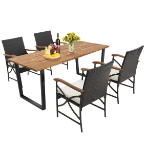 Tangkula 5 /7 PCS Patio Rattan Dining Set, Outdoor Wicker Chair & Dining Table Set