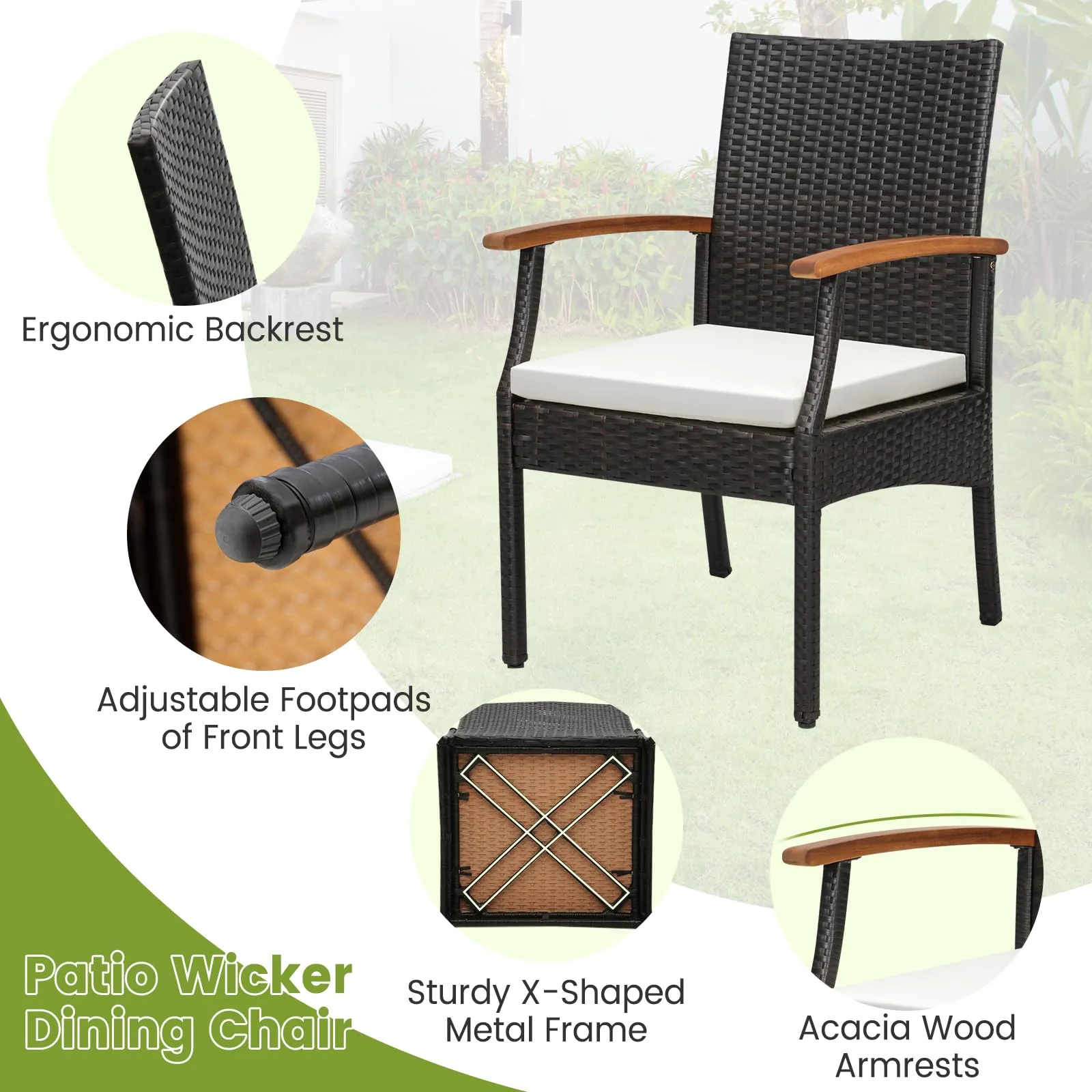 Tangkula 5 Piece Patio Rattan Dining Set, Outdoor Wicker Chair & Dining Table Set