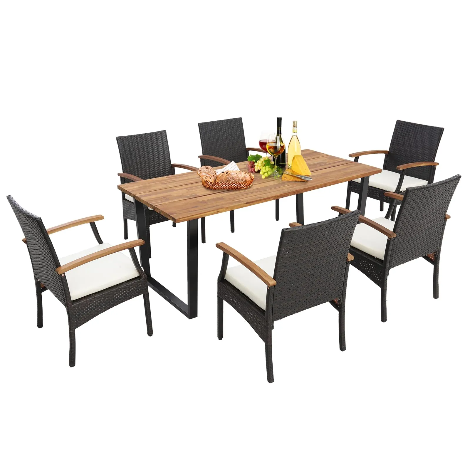 Tangkula 5 Piece Patio Rattan Dining Set, Outdoor Wicker Chair & Dining Table Set