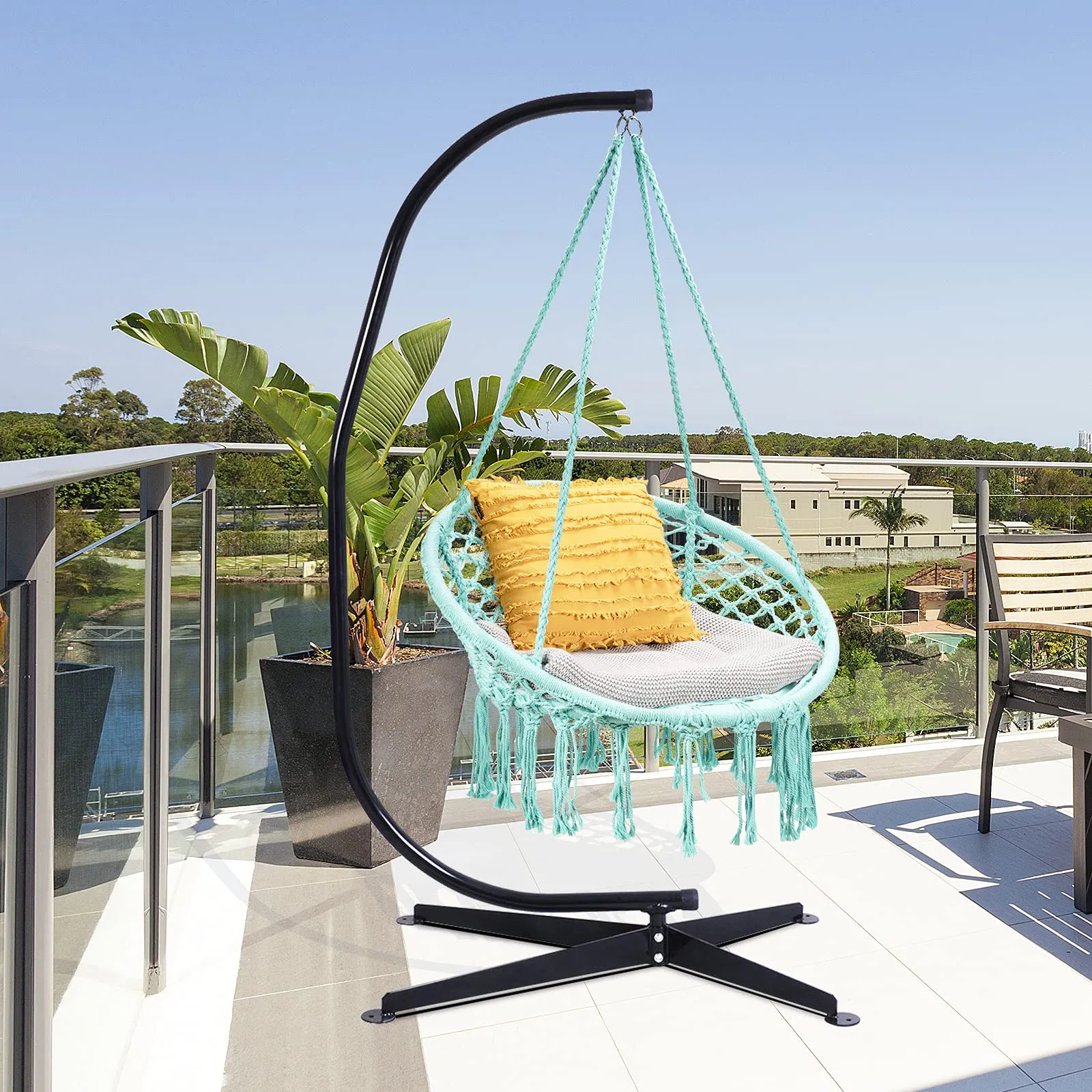 Tangkula Hanging Hammock Chair, Macrame Swing Chair with Tassels and Heavy-Duty Hanging Rings