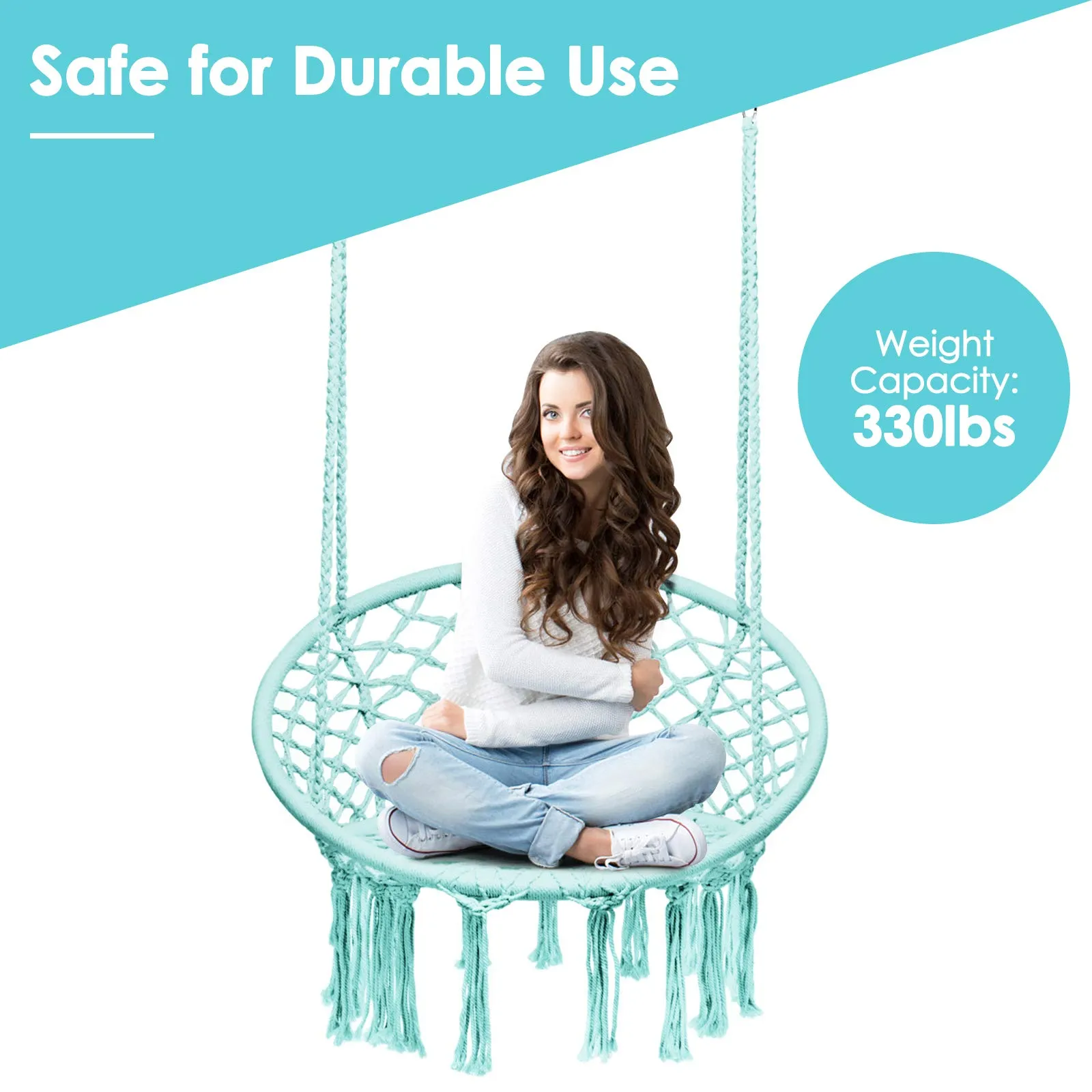 Tangkula Hanging Hammock Chair, Macrame Swing Chair with Tassels and Heavy-Duty Hanging Rings