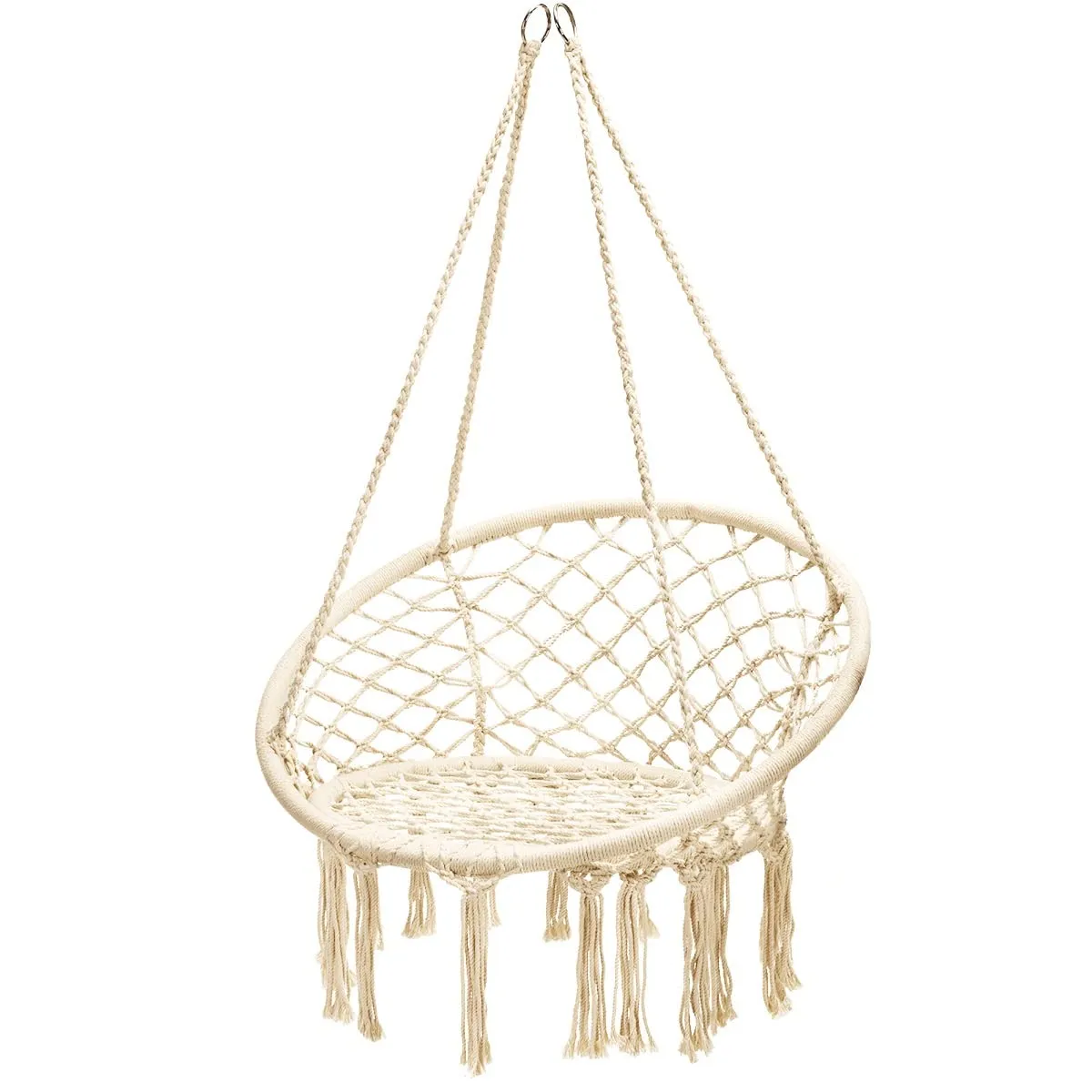 Tangkula Hanging Hammock Chair, Macrame Swing Chair with Tassels and Heavy-Duty Hanging Rings