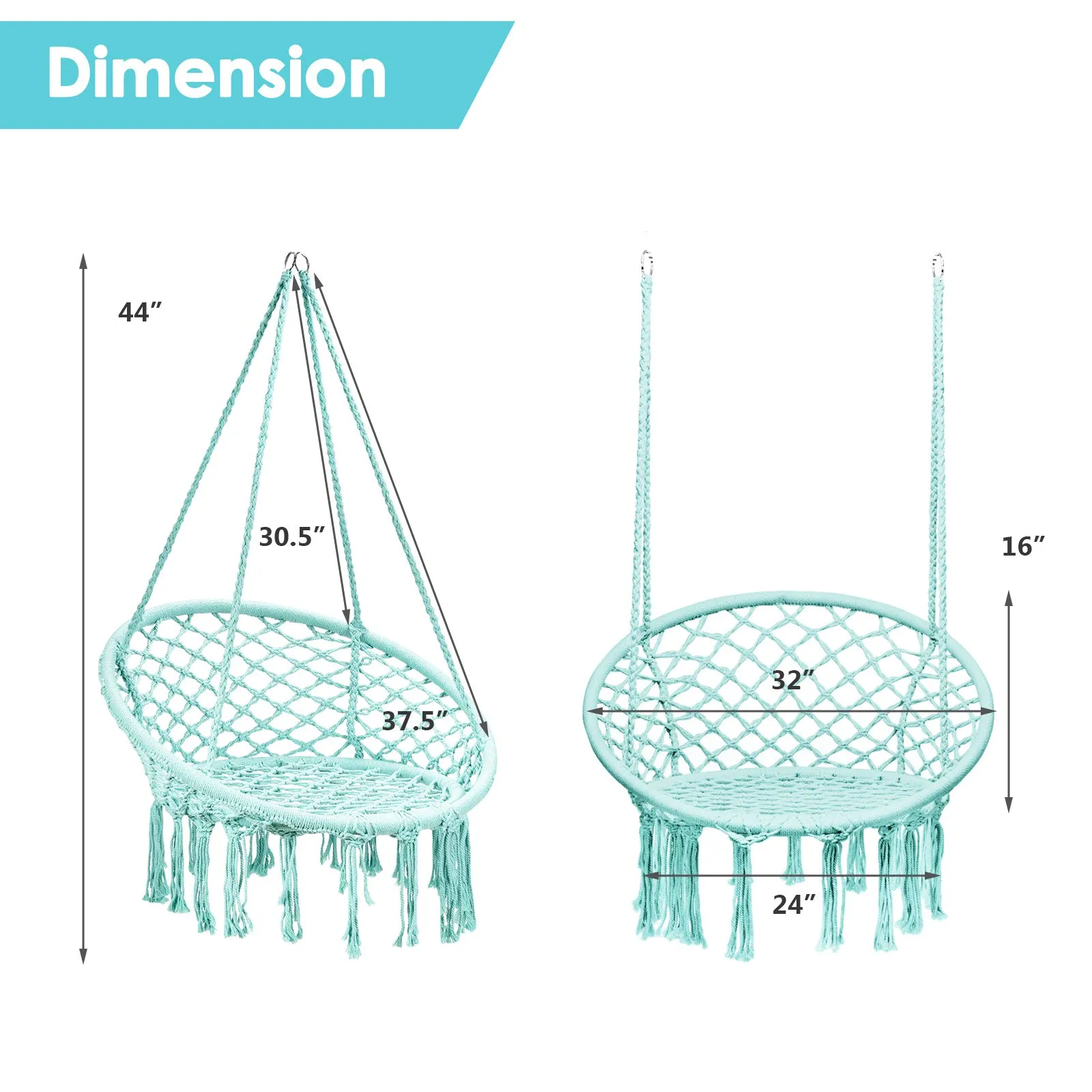 Tangkula Hanging Hammock Chair, Macrame Swing Chair with Tassels and Heavy-Duty Hanging Rings