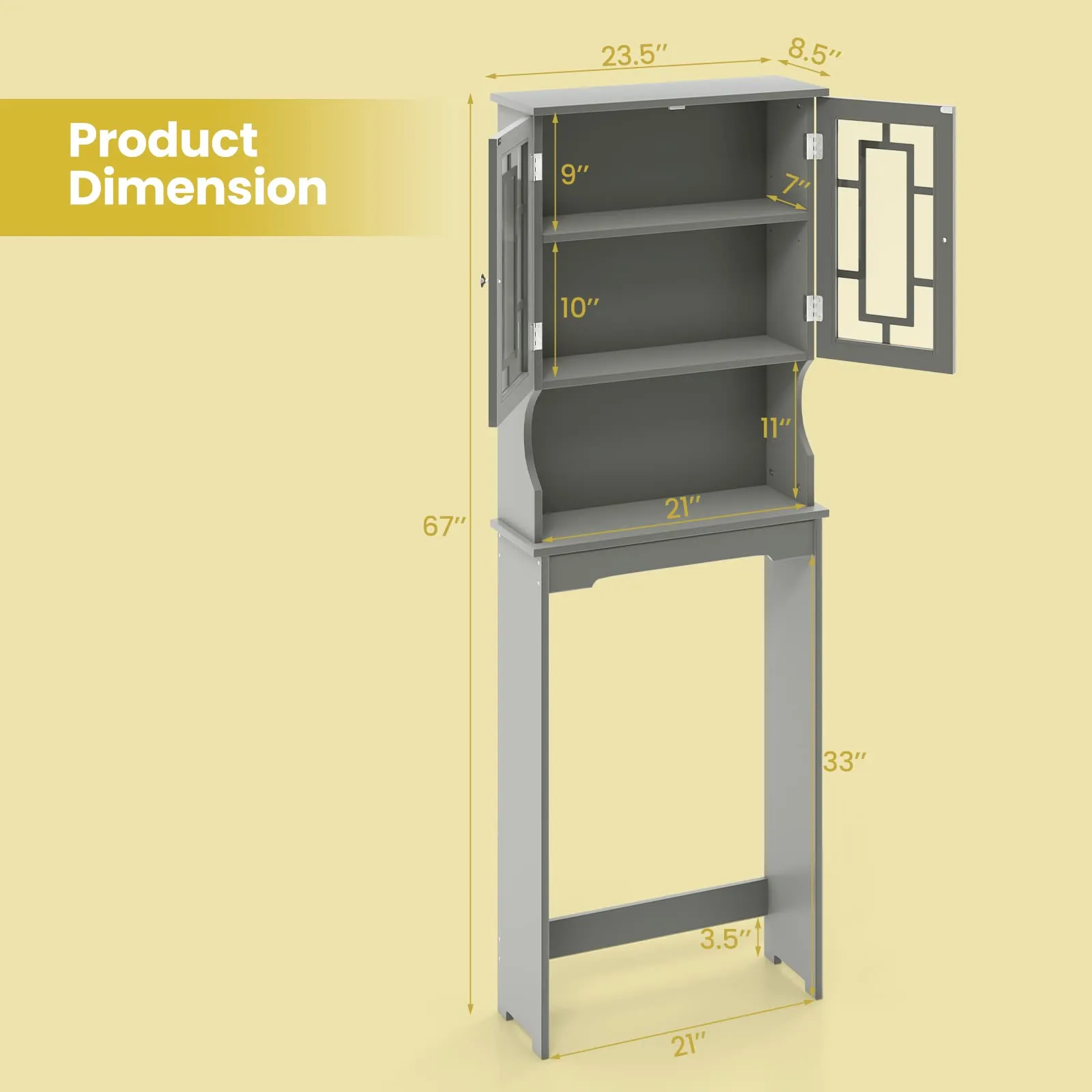 Tangkula Over The Toilet Storage Cabinet, Freestanding Over Toilet Storage Rack w/ 2 Tempered Glass Doors