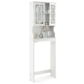 Tangkula Over The Toilet Storage Cabinet, Freestanding Over Toilet Storage Rack w/ 2 Tempered Glass Doors