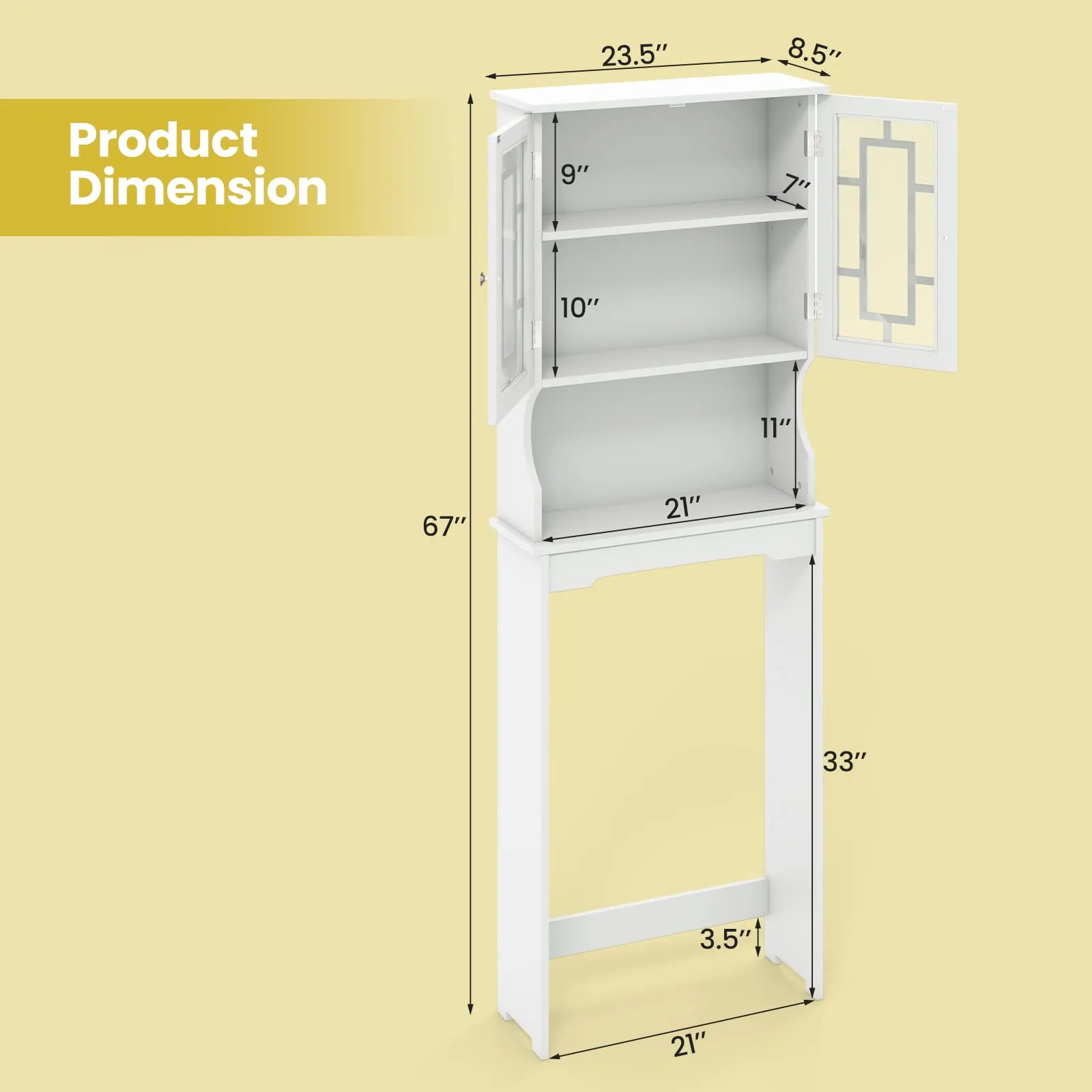 Tangkula Over The Toilet Storage Cabinet, Freestanding Over Toilet Storage Rack w/ 2 Tempered Glass Doors