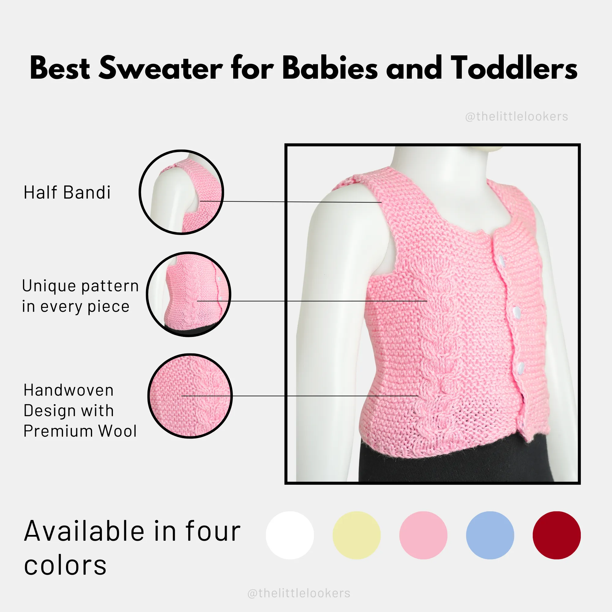 THE LITTLE LOOKERS Sweater/Half Sweater/Hand Knitted Sweater/Bandi/Wollen Vest for New Born Babies/Infants(0-3 Months)