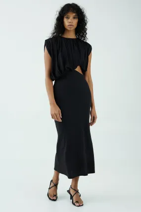 Third Form Overflow Drape Midi Dress - Black