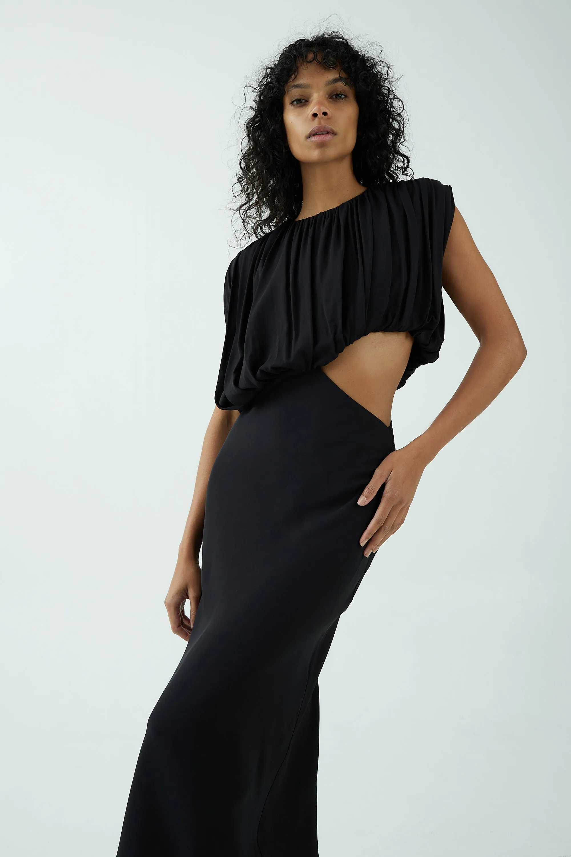 Third Form Overflow Drape Midi Dress - Black