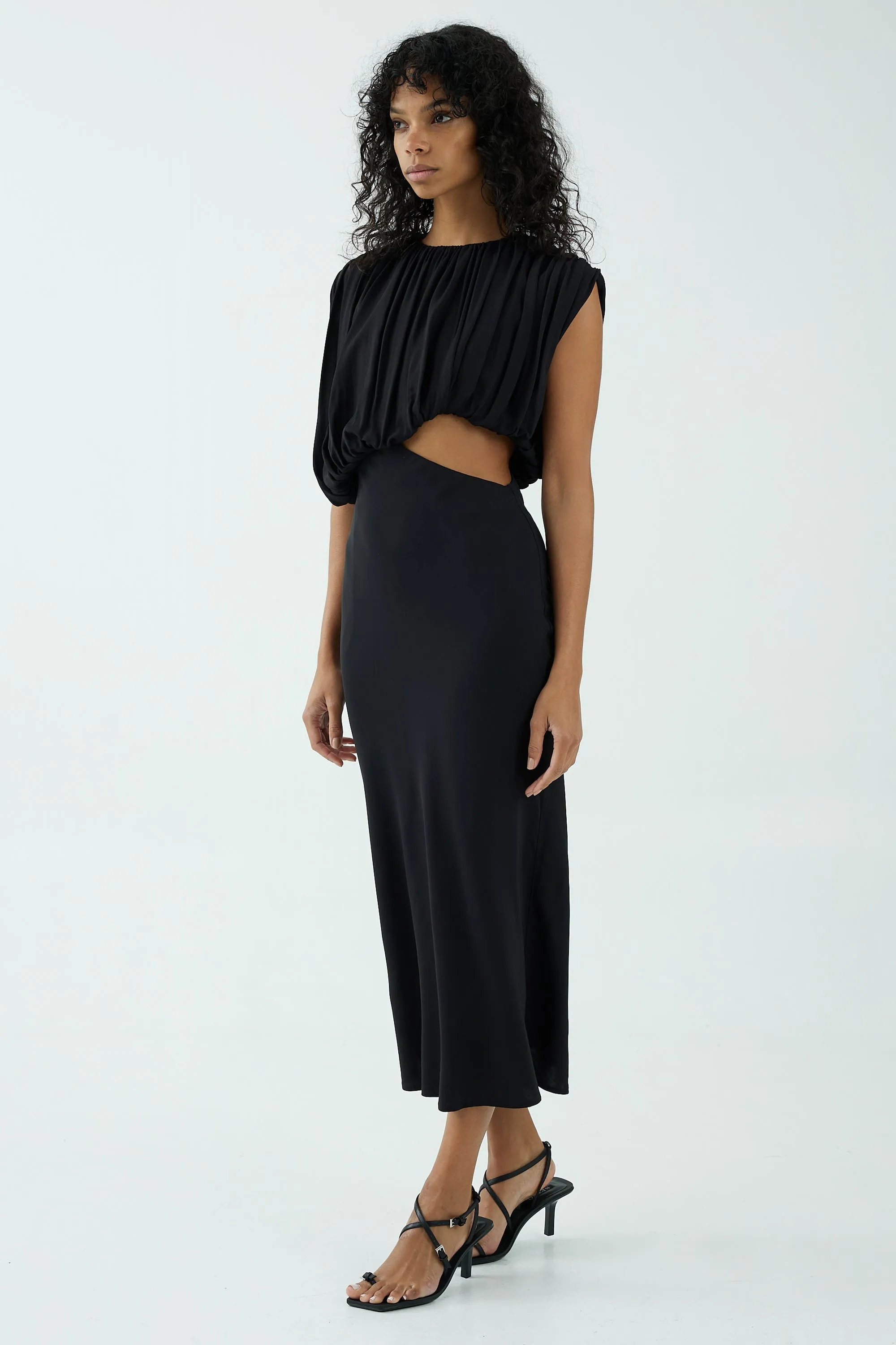 Third Form Overflow Drape Midi Dress - Black