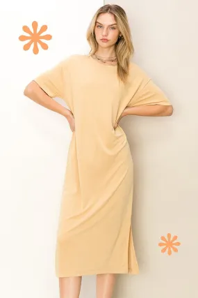 Tortilla Brown Take A Stroll Side Slit T-Shirt Midi Dress