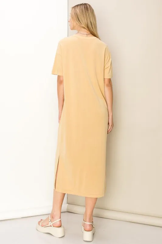 Tortilla Brown Take A Stroll Side Slit T-Shirt Midi Dress