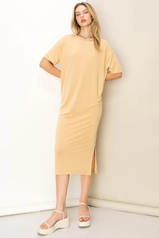 Tortilla Brown Take A Stroll Side Slit T-Shirt Midi Dress