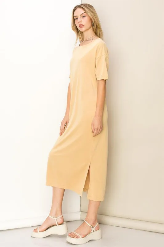 Tortilla Brown Take A Stroll Side Slit T-Shirt Midi Dress