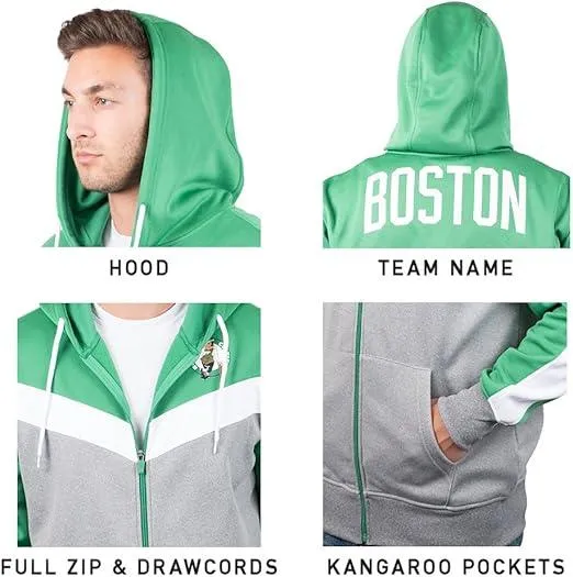 Ultra Game NBA Official Men’s Contrast Back Cut Full Zip Hoodie Sweatshirt - Unisex, Boston Celtics, Team Color|Boston Celtics