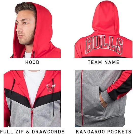 Ultra Game NBA Official Men’s Contrast Back Cut Full Zip Hoodie Sweatshirt - Unisex, Chicago Bulls, Team Color|Chicago Bulls