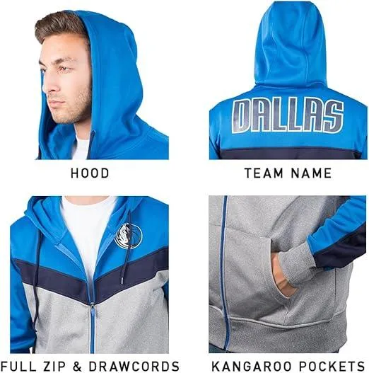 Ultra Game NBA Official Men’s Contrast Back Cut Full Zip Hoodie Sweatshirt - Unisex, Dallas Mavericks, Team Color|Dallas Mavericks