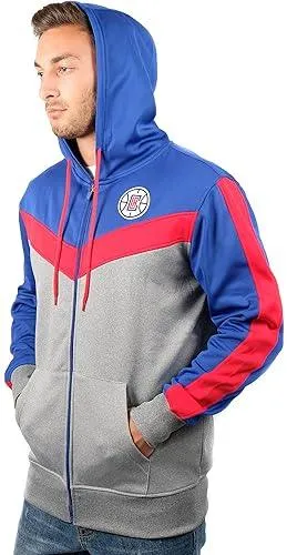 Ultra Game NBA Official Men’s Contrast Back Cut Full Zip Hoodie Sweatshirt - Unisex, Los Angeles Clippers, Team Color|Los Angeles Clippers