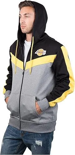 Ultra Game NBA Official Men’s Contrast Back Cut Full Zip Hoodie Sweatshirt - Unisex, Los Angeles Lakers, Team Color|Los Angeles Lakers