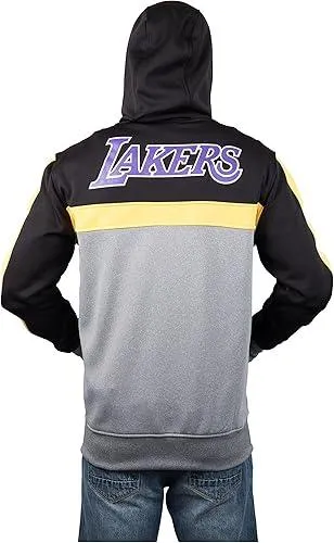 Ultra Game NBA Official Men’s Contrast Back Cut Full Zip Hoodie Sweatshirt - Unisex, Los Angeles Lakers, Team Color|Los Angeles Lakers