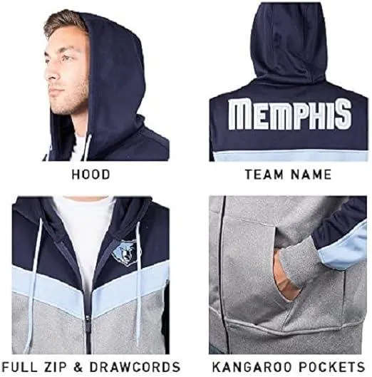 Ultra Game NBA Official Men’s Contrast Back Cut Full Zip Hoodie Sweatshirt - Unisex, Memphis Grizzlies, Team Color|Memphis Grizzlies