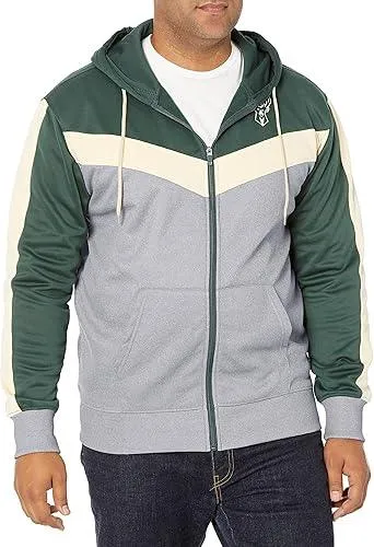 Ultra Game NBA Official Men’s Contrast Back Cut Full Zip Hoodie Sweatshirt - Unisex, Milwaukee Bucks, Team Color|Milwaukee Bucks