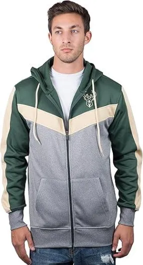 Ultra Game NBA Official Men’s Contrast Back Cut Full Zip Hoodie Sweatshirt - Unisex, Milwaukee Bucks, Team Color|Milwaukee Bucks