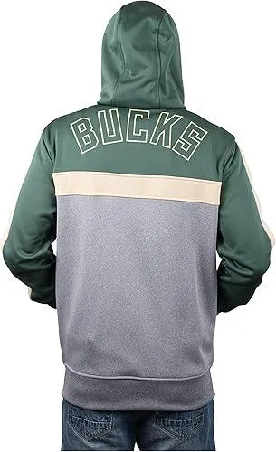 Ultra Game NBA Official Men’s Contrast Back Cut Full Zip Hoodie Sweatshirt - Unisex, Milwaukee Bucks, Team Color|Milwaukee Bucks