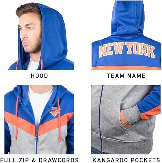 Ultra Game NBA Official Men’s Contrast Back Cut Full Zip Hoodie Sweatshirt - Unisex, New York Knicks, Team Color|New York Knicks