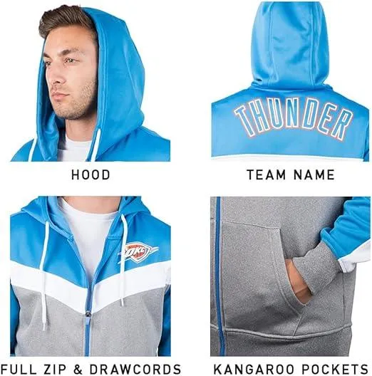 Ultra Game NBA Official Men’s Contrast Back Cut Full Zip Hoodie Sweatshirt - Unisex, Oklahoma City Thunder, Team Color|Oklahoma City Thunder