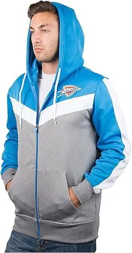 Ultra Game NBA Official Men’s Contrast Back Cut Full Zip Hoodie Sweatshirt - Unisex, Oklahoma City Thunder, Team Color|Oklahoma City Thunder